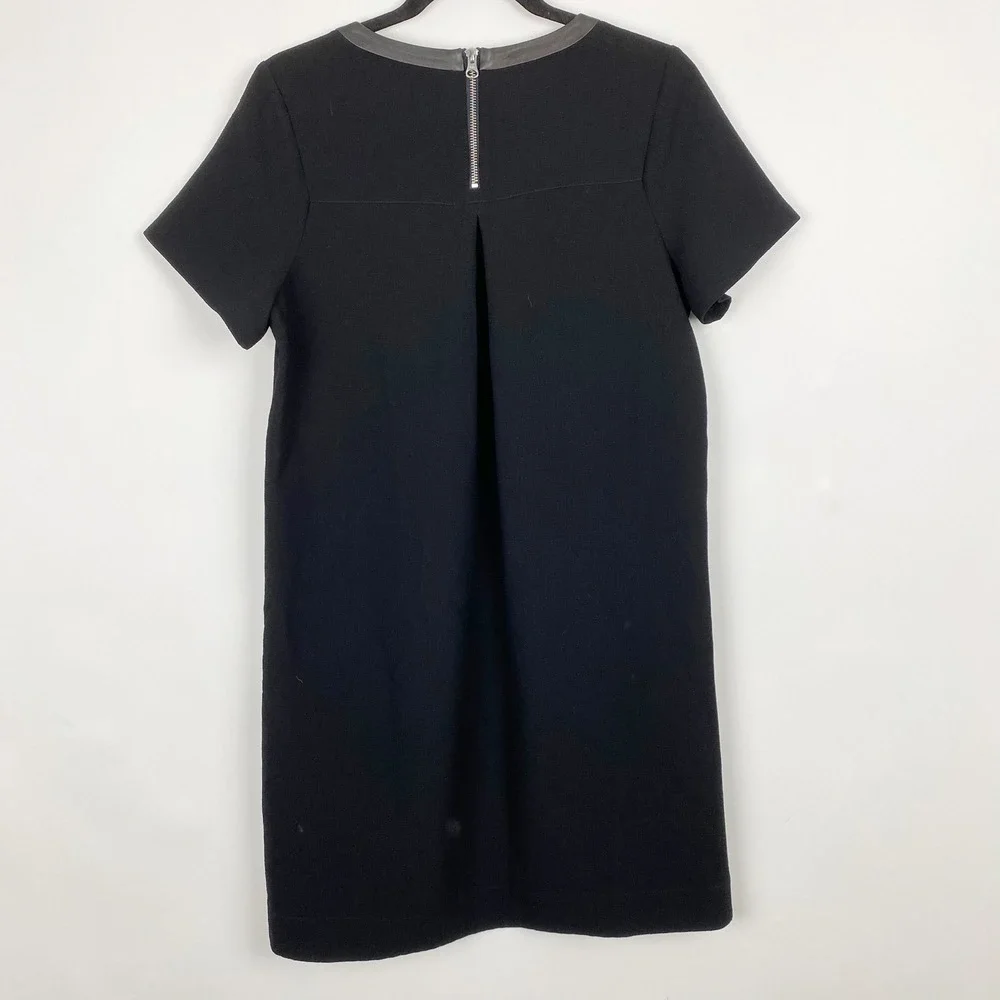 Madewell Leather Trim Crepe Inverted Pleat‎ Shift Dress Womens M Black